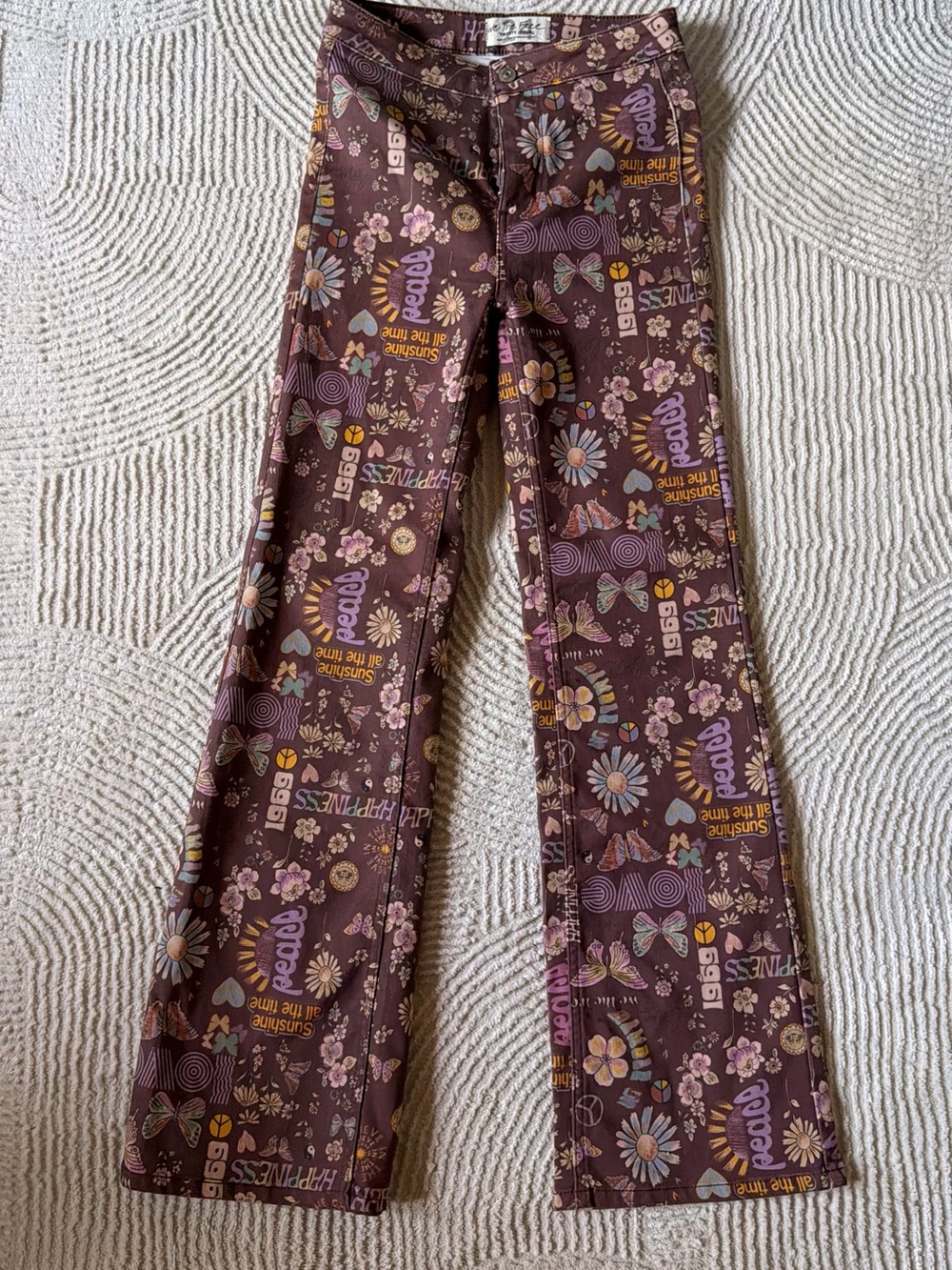 Free People Limited edition Hippy Style Graphic Flared Pants - Brown